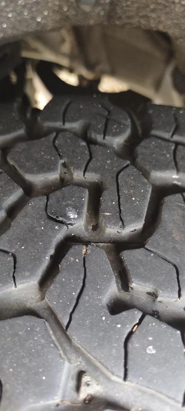 Front tire rubbed inside.  Rear tire fine.  Rotated 1000 miles ago