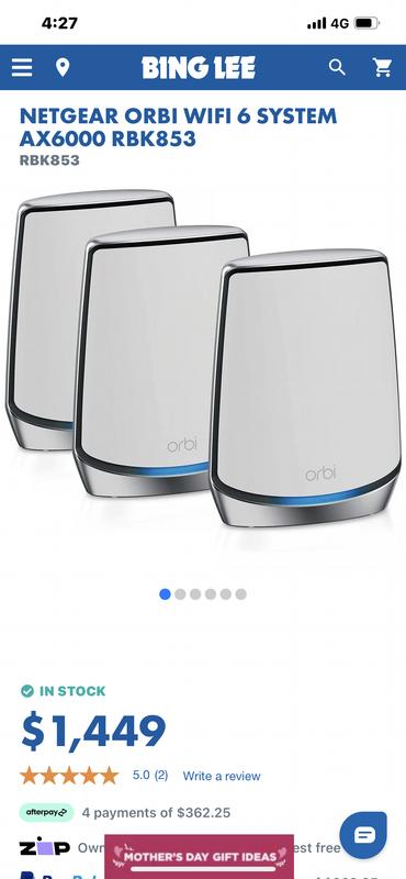Netgear Orbi WiFi 6 System AX6000 RBK853 - Buy Online with Afterpay &  ZipPay - Bing Lee