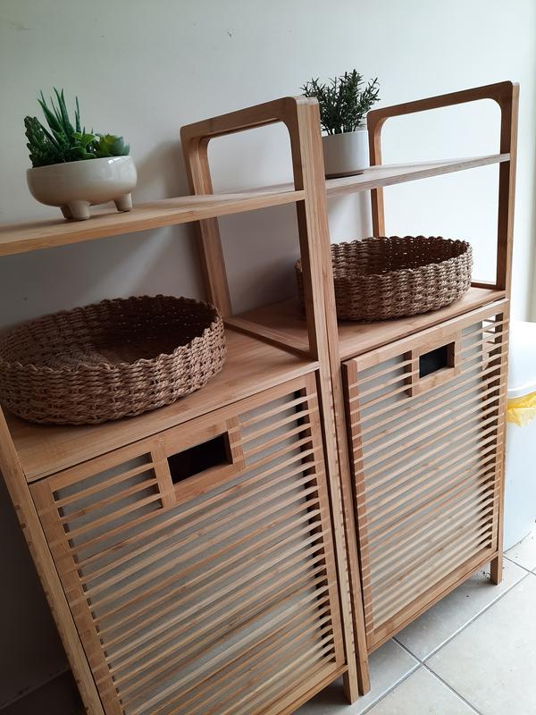 Living Elements Bamboo 2 Shelf Storage Cabinet With Clothes Basket