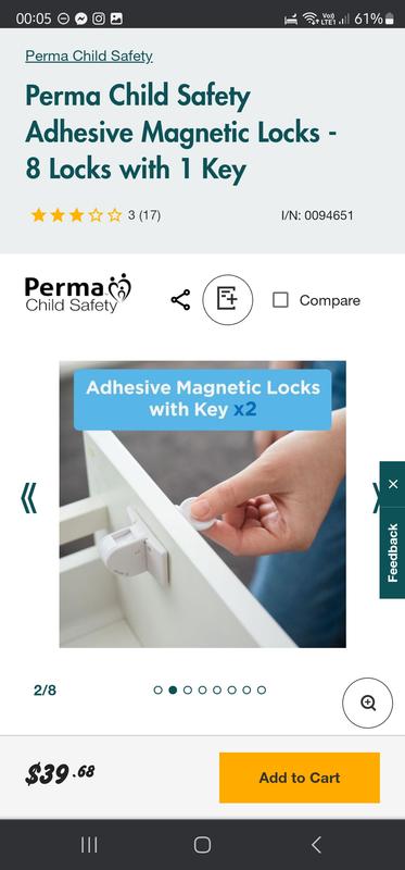 Perma Child Safety Magnetic Cabinet & Drawer Locks - 8 Pack with 1 Key