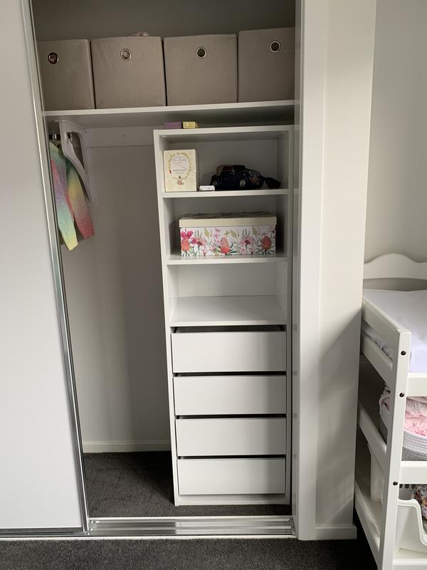 Flexi storage white 3 shelf 4 drawer built in online wardrobe unit