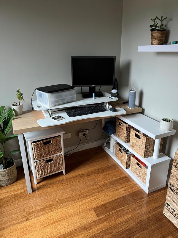Artiss Brown and White Rotary Corner Desk with Bookshelf