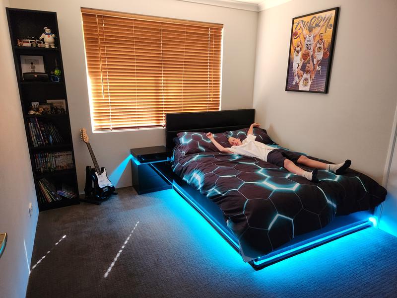 Artiss rgb led bed frame size gas lift base storage deals leather lumi