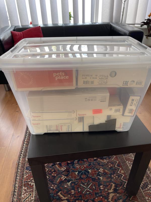 SUNDIS Glass Store, 27L Kunststof Opbergbox, Transparant, Met 24 Vakken Voor Het Opbergen Van Glazen Op Voet Verstevigd Clip On Deksel Stapelbaar En Combineerbaar 753761637