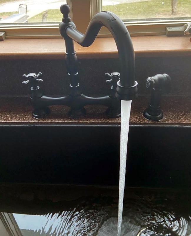 Opulence® Two Handle Bridge Kitchen Faucet With Side Sprayer