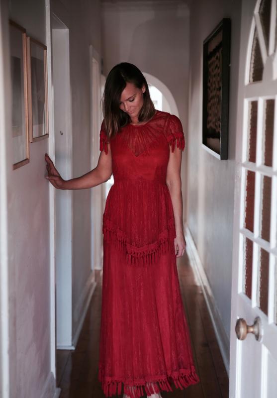 girl in red gown