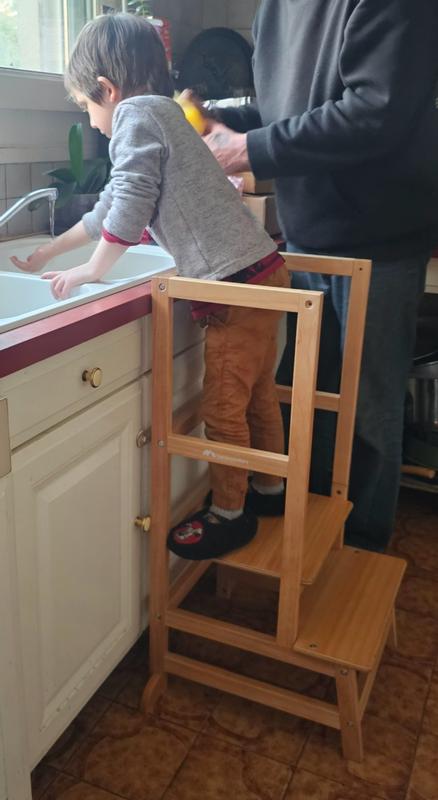 Torre Montessori Bebeconfort Nola - Legno Naturale, 3 Altezze Regolabili, Per Bambini 1.5-6 Anni (30kg), Sicura