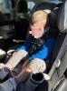 On/Off switch for fan (once flipped on, it will start automatically in hot temps)| Cord routed under floor mat and plugged into center console| Front-facing with a tall 5.5 year old| Installed front facing| Rear-facing with a tall two year old
