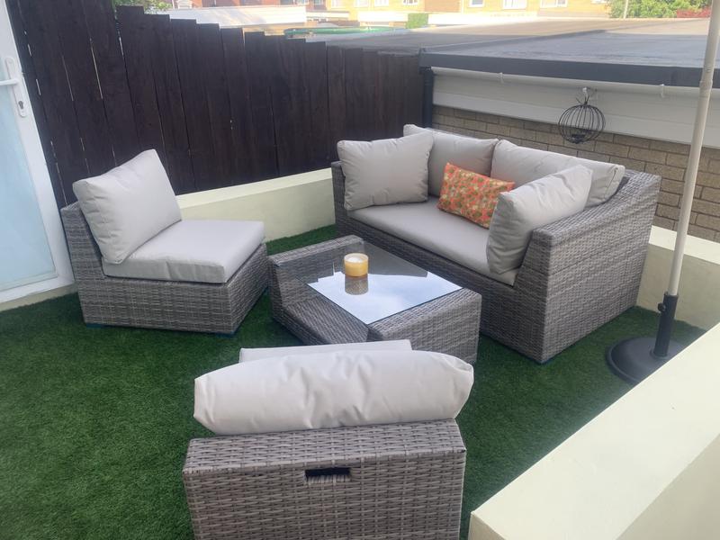 GoodHome Maevea Grey Rattan effect 4 seater Garden furniture set DIY at B Q