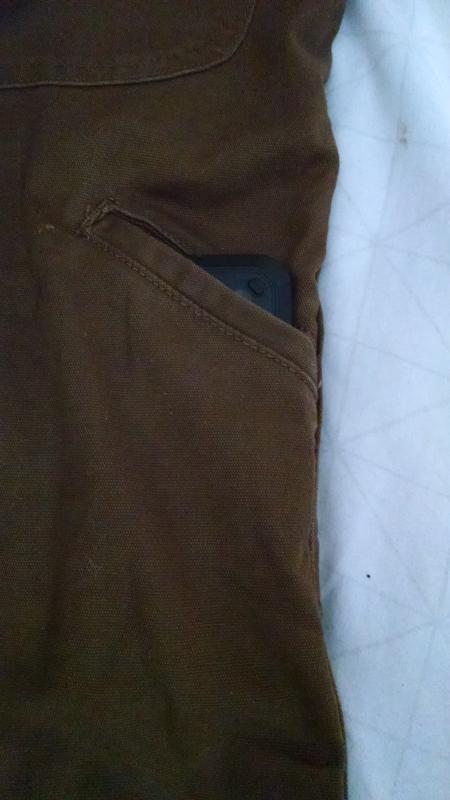 The leg pocket with the phone inside.  It's in there, but it still sticks out a little.