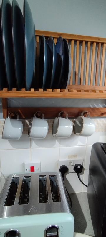 Bamboo Wall Mounted Plate Storage with Hooks