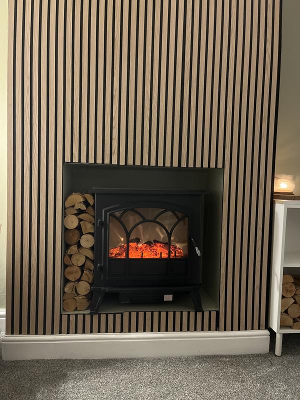 1850W Large Black Stove Effect Heater | Dunelm