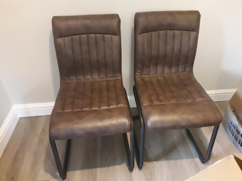 Felix set of 2 dining chairs brown pu store leather