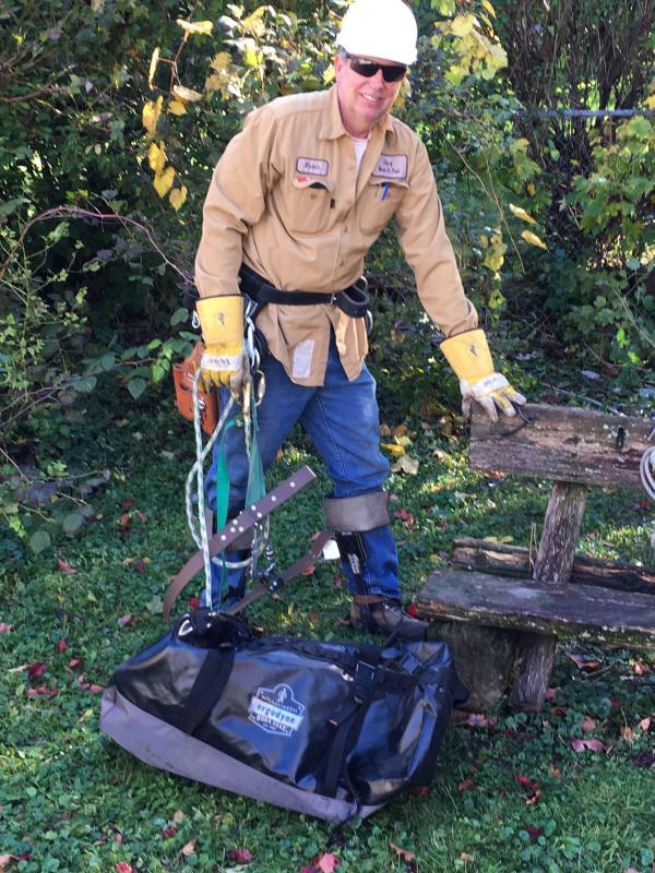 Getting ready to climb a power pole