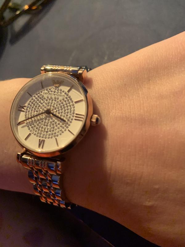 Ladies emporio armani watch hot sale crystal pave dial ar1926