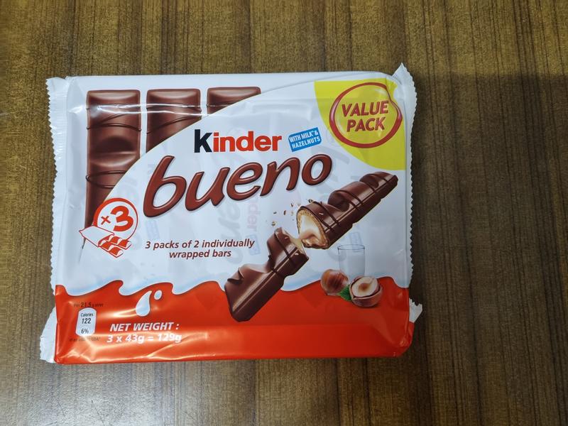 Kinder Bueno Chocolate Wafer - 43g - Pack of 3 (43g x 3 Bars)