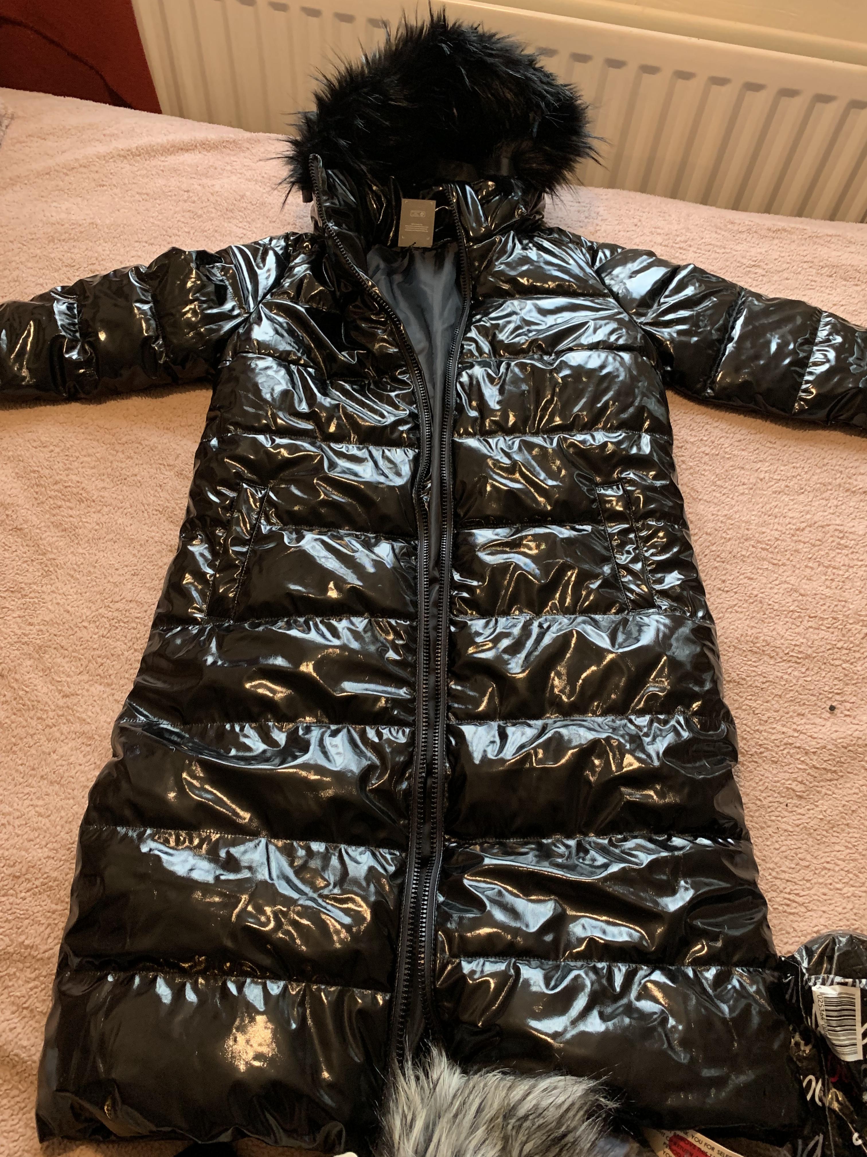 High Shine Puffer Coat with Faux Fur Hood Simply Be