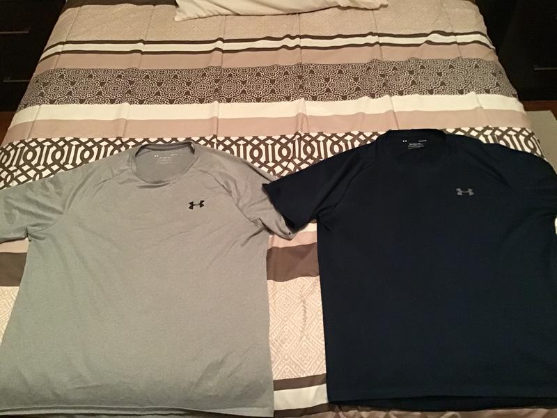 Both shirts are large shirt on left fits like XL very loose collar very baggy not a good fitted shirt at all, one on the right fits perfect