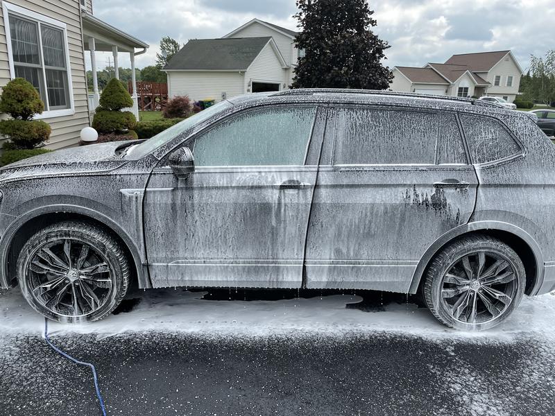 Vehicle covered in foaming suds!