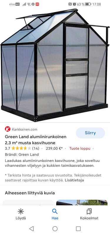 Green Land alumiinirunkoinen 3,6 m² kasvihuone, musta   verkkokauppa