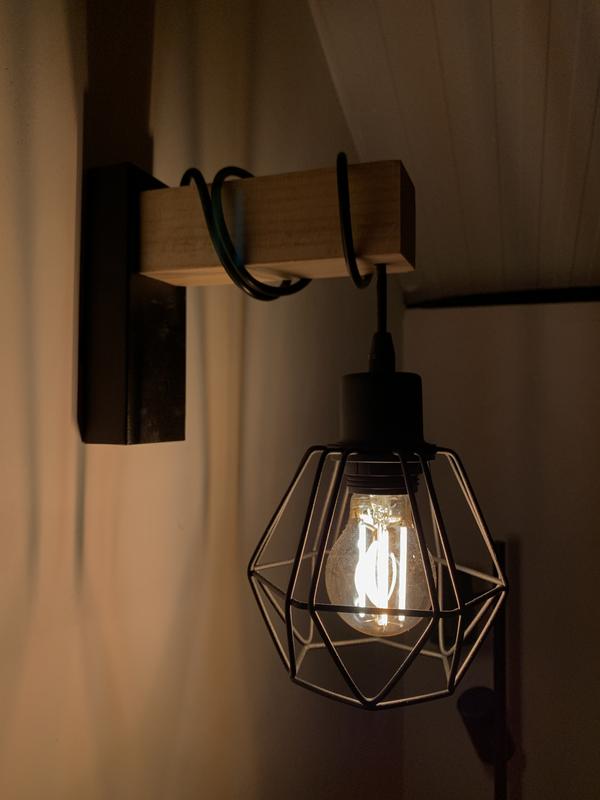 EGLO Townshend Wandlamp voor binnen, vintage met houten balken, retro van hout en metaal in zwart, E27, FSC-gecertificeerd