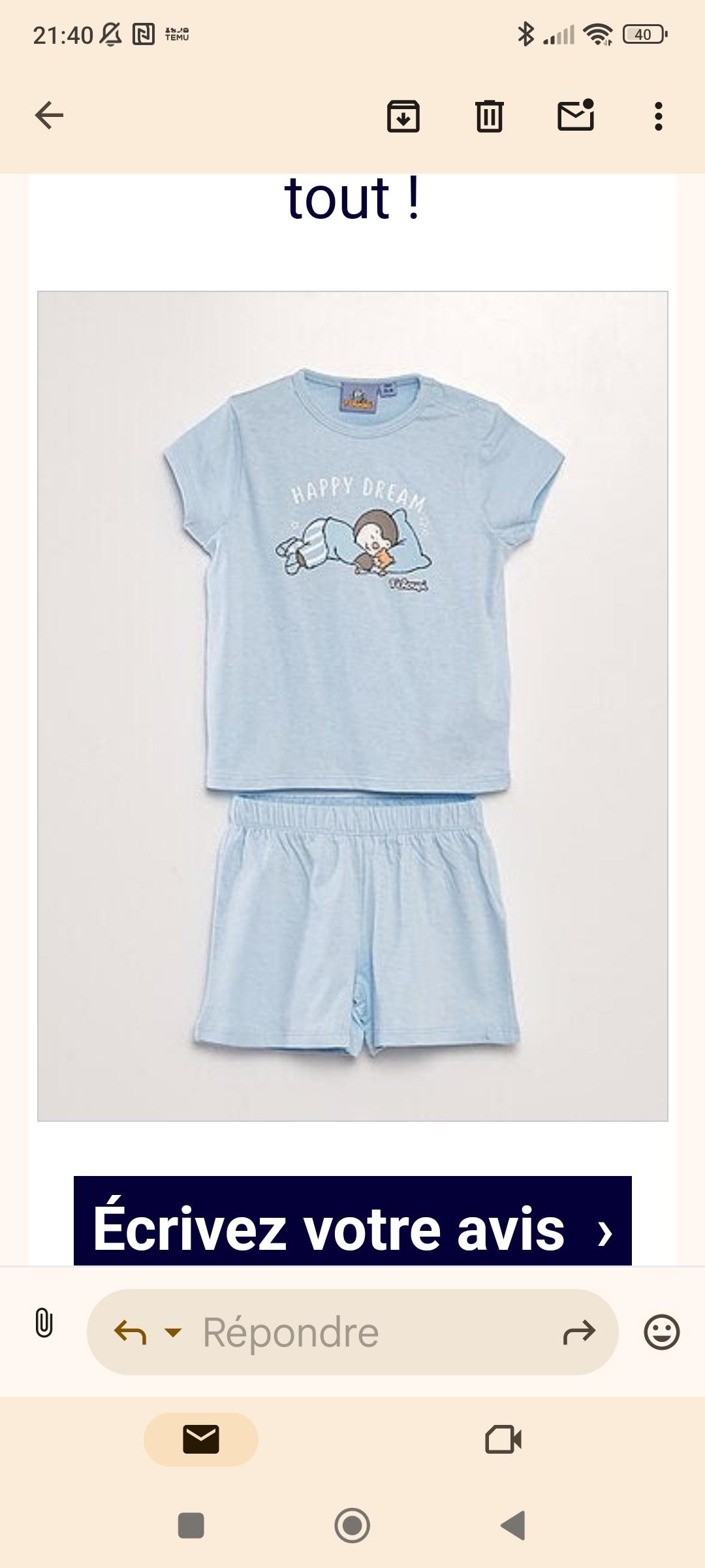 Ensemble de pyjama Tchoupi 2 pieces Bleu Kiabi 10.00