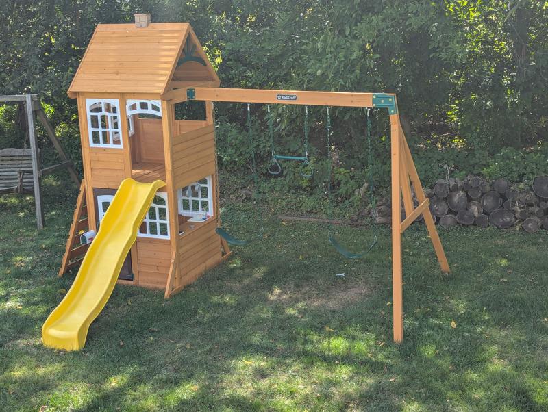 Set up swing set without the clock. Hoping to put up some flower boxes instead!