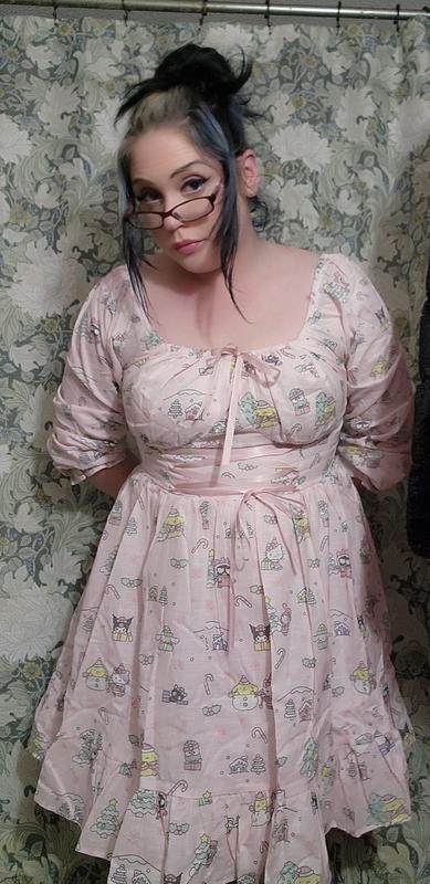 Hello Kitty And Friends Holiday Pink Lace-Up Long-Sleeve Dress