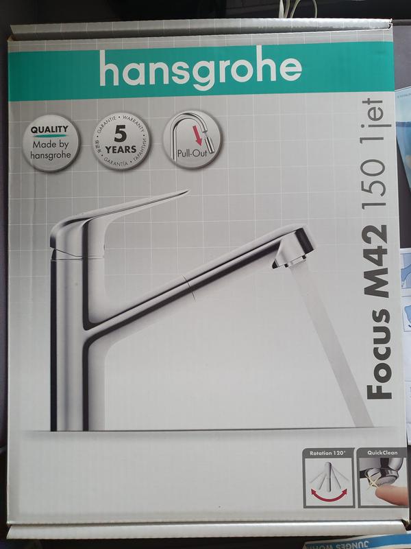 hansgrohe Mitigeurs de cuisine: Focus M42, Mitigeur de cuisine 180, avec  douchette extractible 2 jets, N° article 71801000