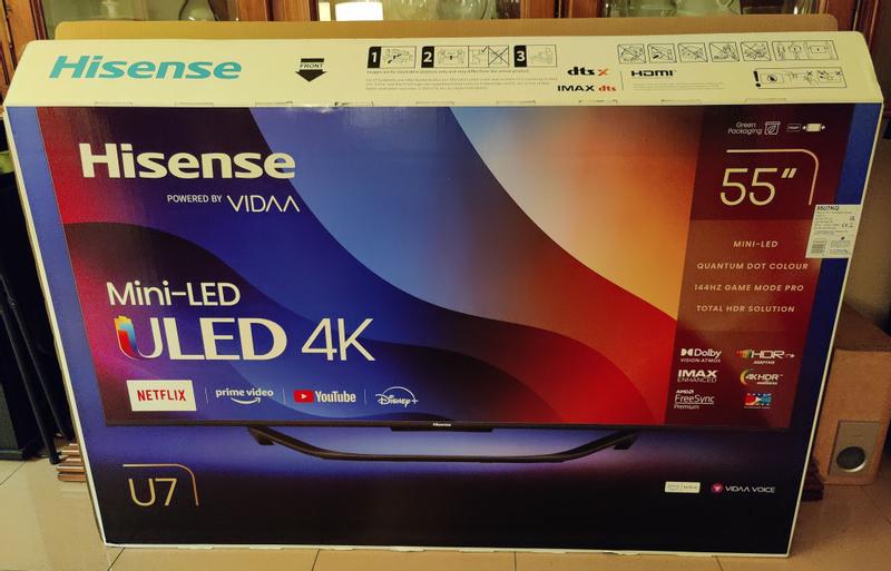 Hisense ULED U7K 55 Mini-LED TV (2023), con144Hz VRR, HDMI2.1, Quantum Dot  Colour, Dolby Vision IQ, Google TV, , Netflix, Disney+ y más. :  : Electrónicos