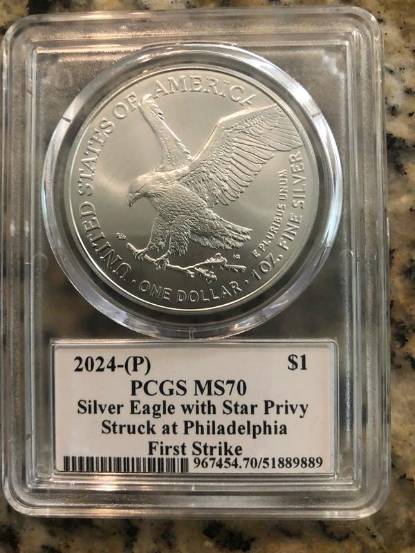 2024年　イーグル銀貨 FIRST STRIKE STAR privy 2024-(P) PCGS MS-70 First Strikes Star Privy 1 oz American