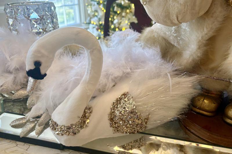 august & leo Set of 2 Faux Fur Swans with Sequins | HSN