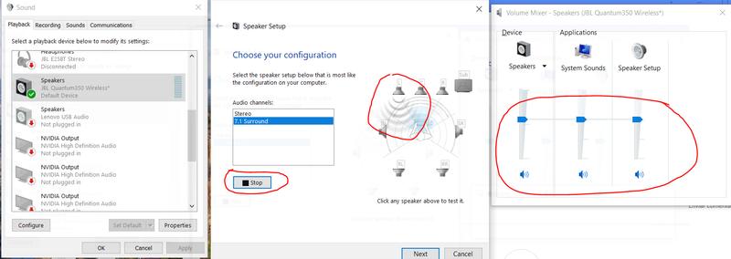 With Quantum driver installed; No sound at volume mixer with audio test