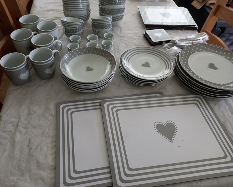 80 Piece Grey Heart Combo Dinner Set JD Williams