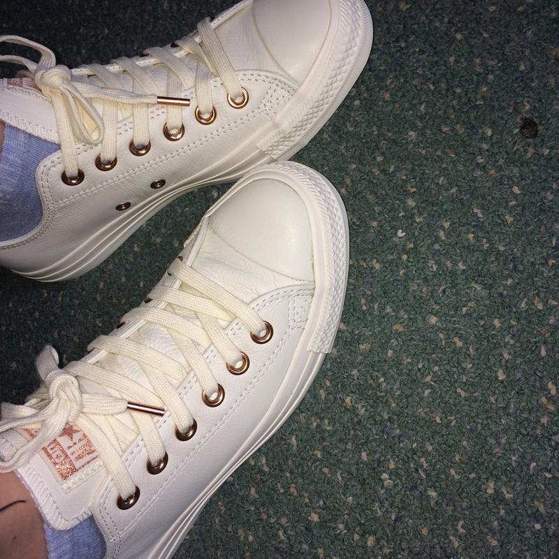 white leather converse rose gold eyelets