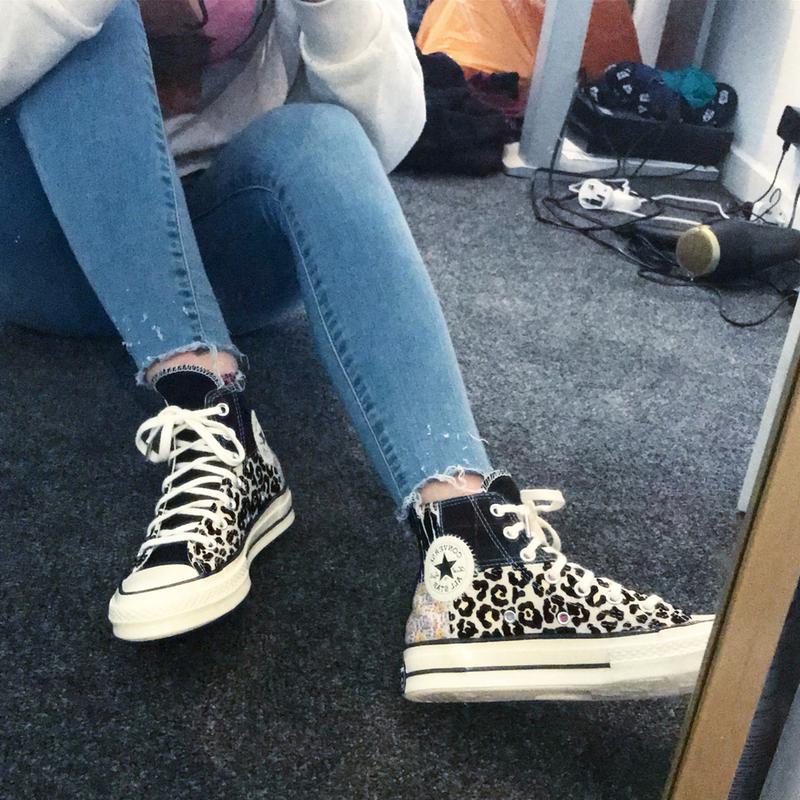 all star hi 70s trainers black leopard tartan egret exclusive