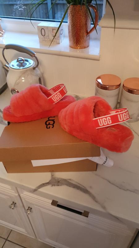 ugg fluff yeah neon coral
