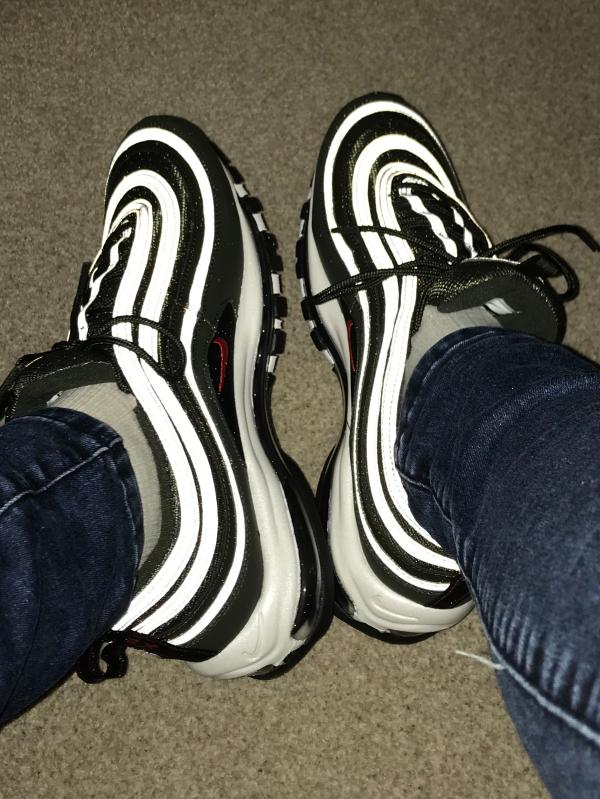 nike air max 97 trainers sequoia university red metallic