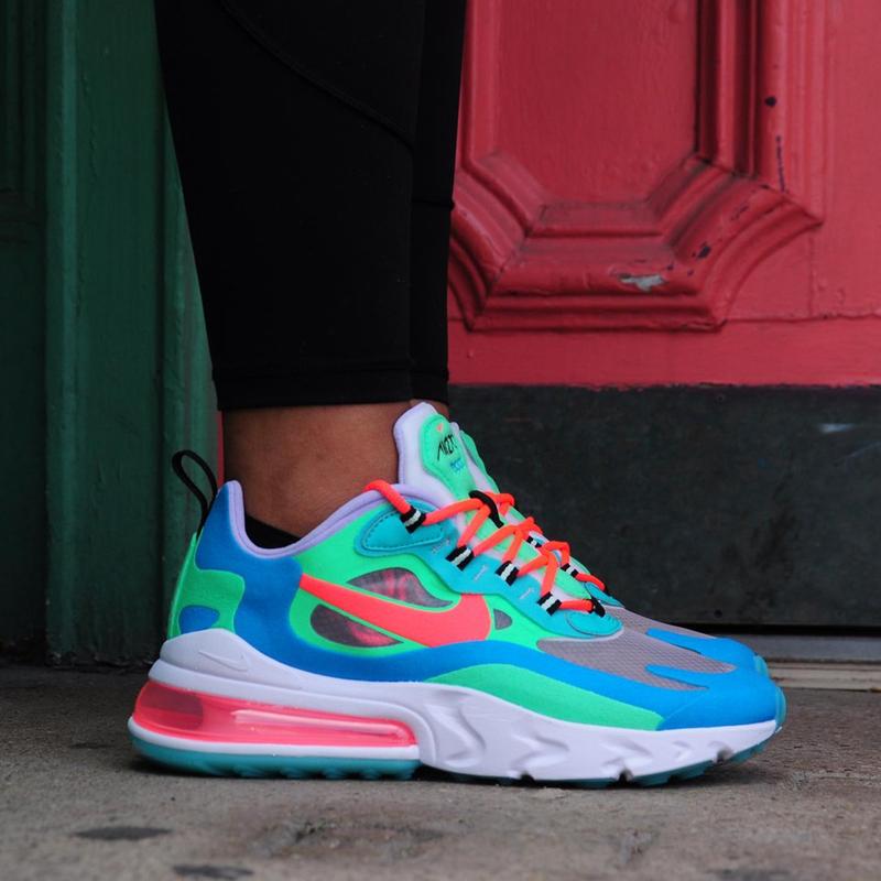 Nike Air Max 270 React Trainers Electro Green Flash Crimson Unisex Sports