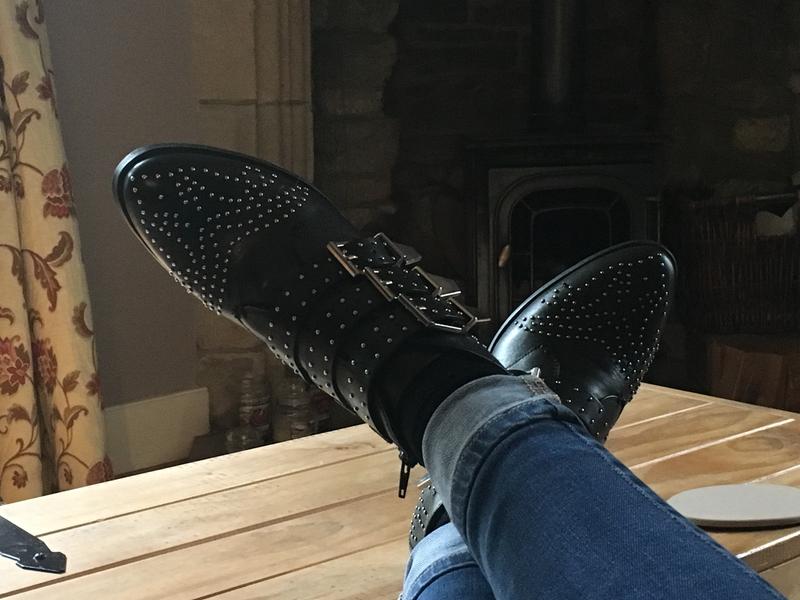 office lucky charm studded boots