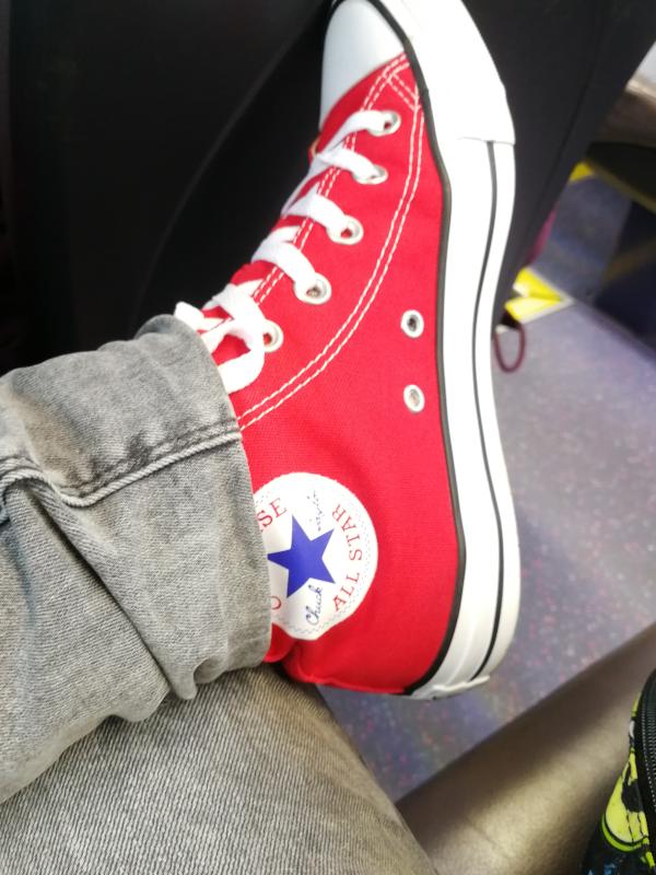 red converse high tops size 5