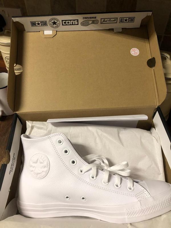 converse chuck taylor all star hi white leather monochrome trainers