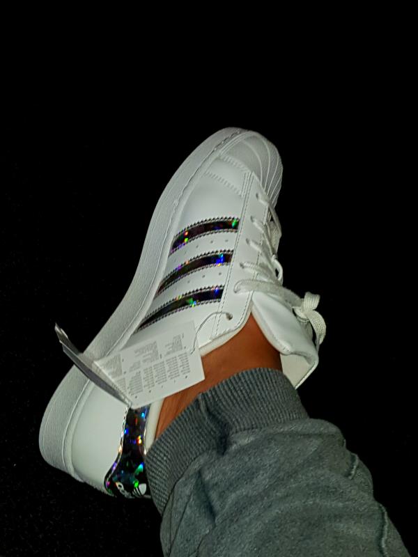 adidas superstar gs trainers white silver holographic