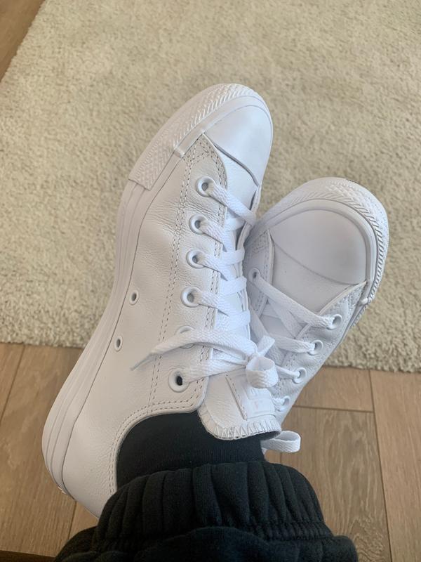 white leather converse trainers