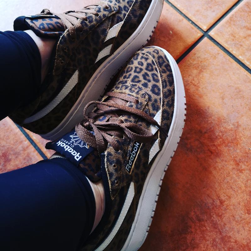 reebok club c double trainers leopard print