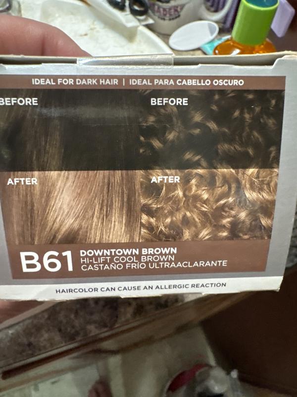 My hair is as dark as the top of the box before and after!!
