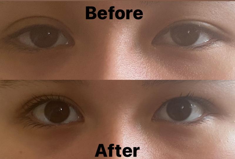 Before and after applying the mascara.