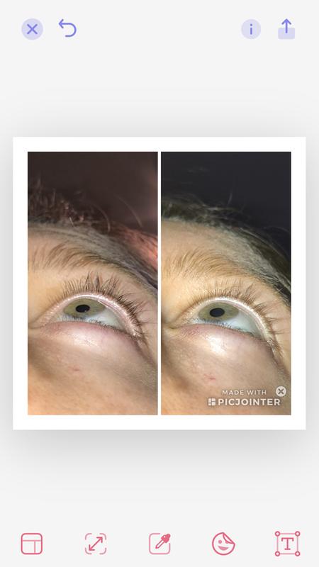 Right eye: colour difference due to fading of lash tint. Black lashes are ‘before’ lighter coloured lashes are ‘after’ using the product for 2 months.
