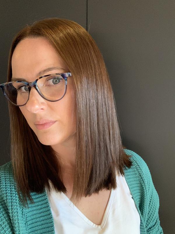 Inside light, very brown hair.