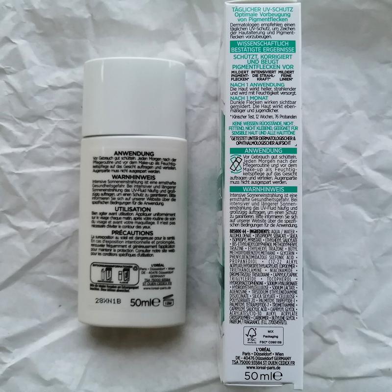[Werbung] L’ORÉAL Paris Bright Reveal Niacinamid Dark Spot UV-Fluid LSF 50+ Rückseite